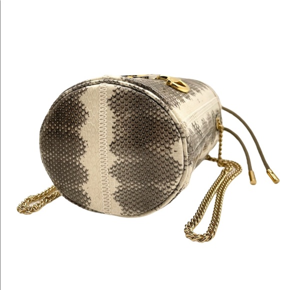 Gucci New With Box Bucket Mini Chain Grey/Ivory Snakeskin Leather Crossbody Pur… - Picture 5 of 12
